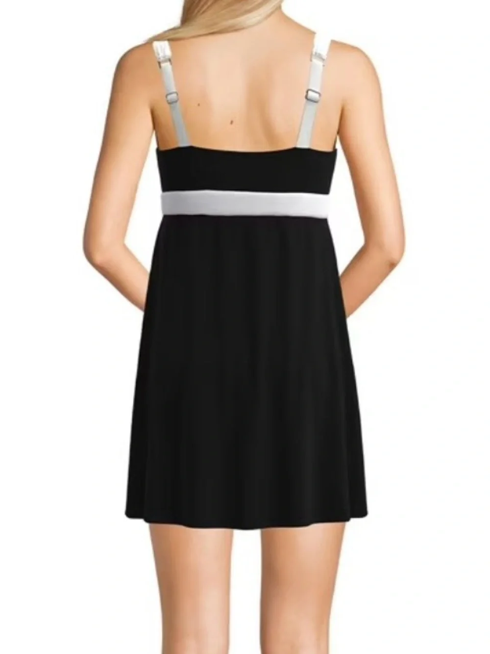 NWT Lands' End Women Zipper Front Swim Dress, Sz XS, Black with White Trim - Picture 15 of 16